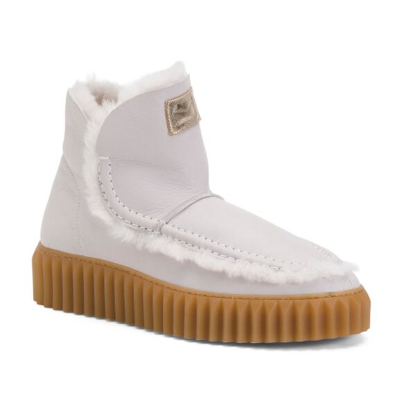 NEW VOILE BLANCHE Bice Honey Shearling Lined Leather Booties light grey 1266tn - Picture 1 of 8